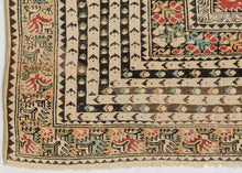 This Ghoirdes rug was woven in Western Anatolia during the 19th century  It features open and undulating sage mihrab with beautiful red and white flowers blossoming against a sky blue ground in it's stepped niche. Framed by a main border of simple yet sensational brown and white stripes. Beautifully drawn and perfectly balanced with a soft and calming palette of desirable tones. A rug which is both highly decorative and highly collectible at the same time.