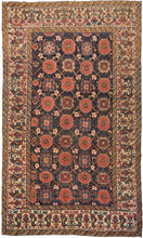 Lori rug It features a well executed rendition of the mina khani design in an exceptional palette of mutliple reds, blues, green, yellow and pink with brown and ivory accents.&nbsp; The main border utilizes an lesser utilized archaic meander with the addition of vibrant blue-green and purple tones