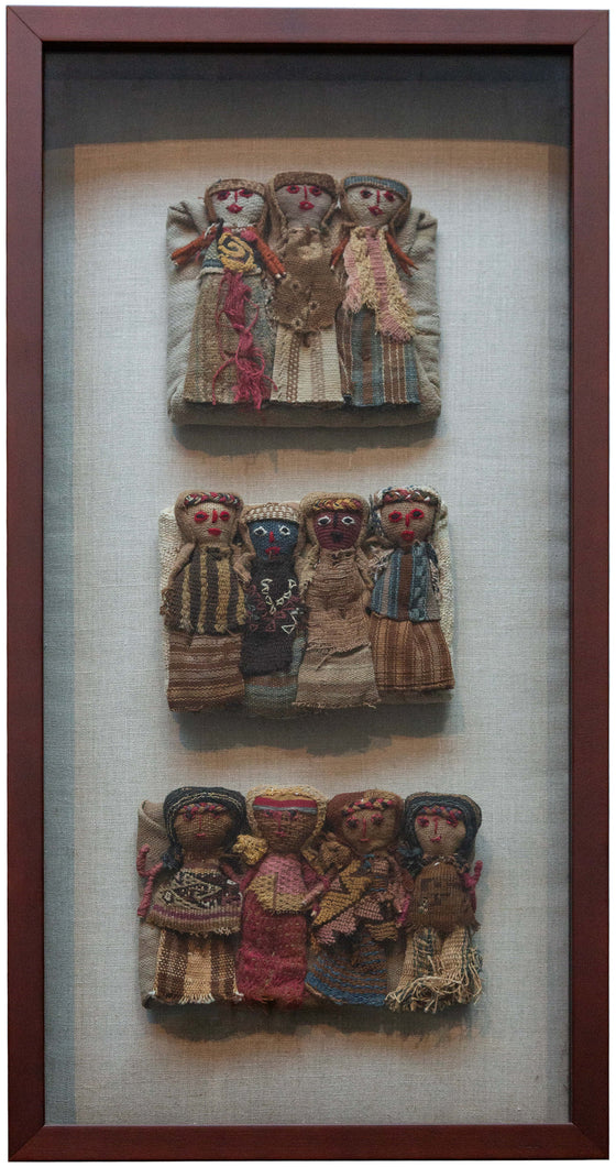 Chancay-Style Burial Dolls in Shadow Box - 1'1 x 2'1 x 2