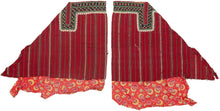 These trouser cuffs were handmade in Turkmenistan during the 20th Century.&nbsp;  Turkmen women traditionally wear colorful ankle length dresses with baggy trousers in contrasting color and decorated bands. These trousers feature wonderful detailed embroidery bands near the ankles in blue, red, orange, green and ivory on a striped magenta cloth. The backing floral print cloth is visible.