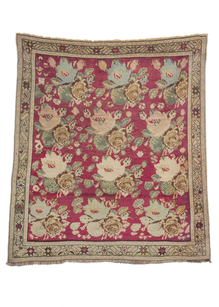 Antique Caucasian Karabaugh Gul Farang Floral Bohemian Area Scatter Handmade Wool Rug