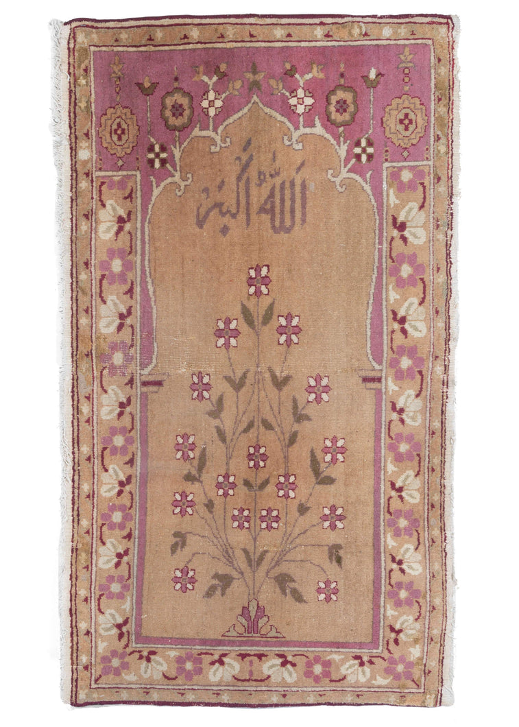 Antique Mughal Northern India Agra Prayer Rug pink and floral