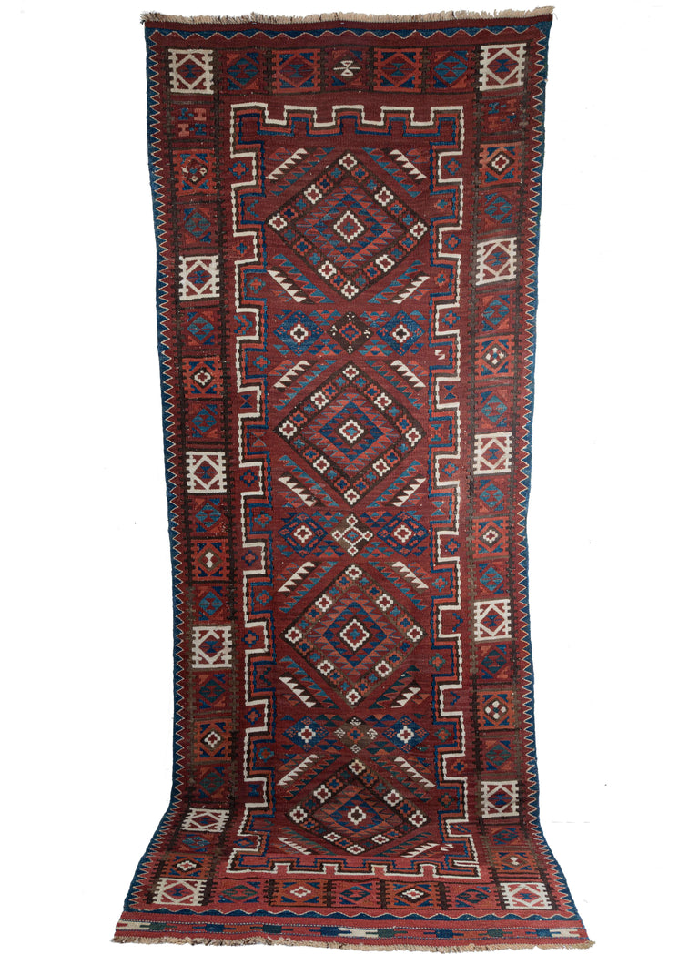 NW Persian Mid Century Kelleghi Wide Runner Kilim