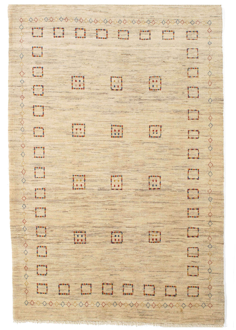 Contemporary Modern Minimal Handwoven South Persian Gabbeh Area Rug with colorful boxes